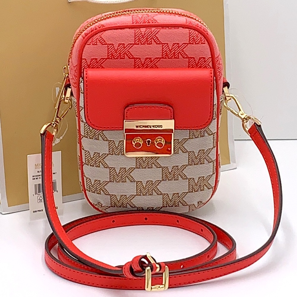 MICHAEL KORS SLOAN EDITOR SMALL NS TOP ZIP FLAP PACKET XBODY GRAPEFRUIT MULTI - Picture 2 of 16
